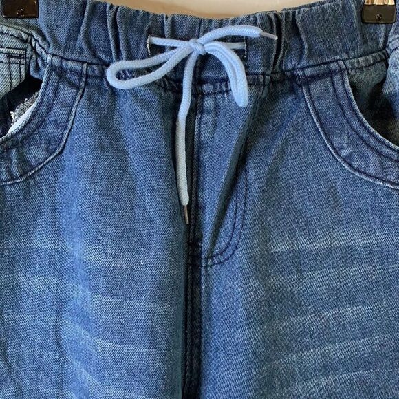 MISSLOOK elastic waist band denim pants diagonal front seam five pockets small - Picture 4 of 9